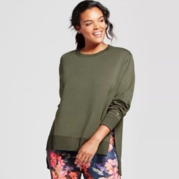 Joy Lab Crew Neck High Side Split Layering Loose Fit Hi Lo Hem Sweatshirt XL - Picture 1 of 7